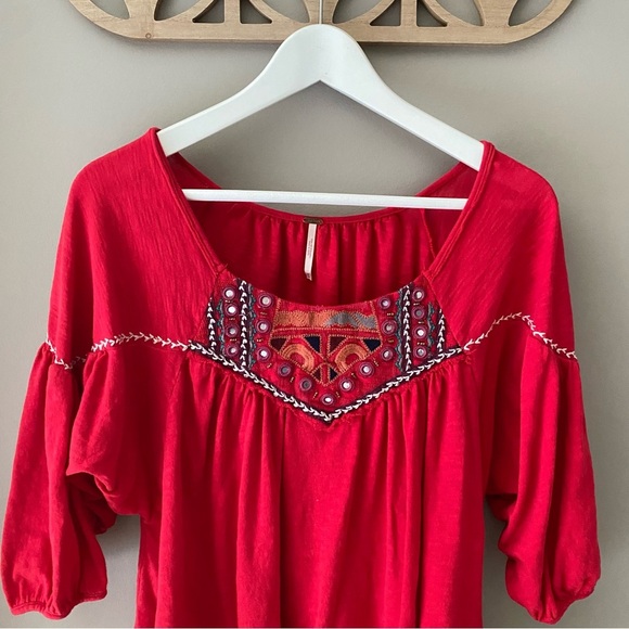 Free People Santa Fe Boho Top Red Sz Medium - Picture 2 of 11